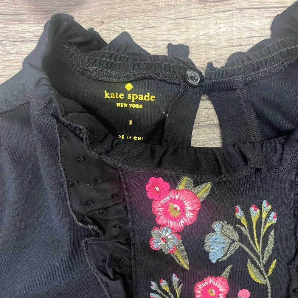 Kate Spade Black Floral Broome Street Embroidered Ruffle Mixed‎ Media Mini Dress